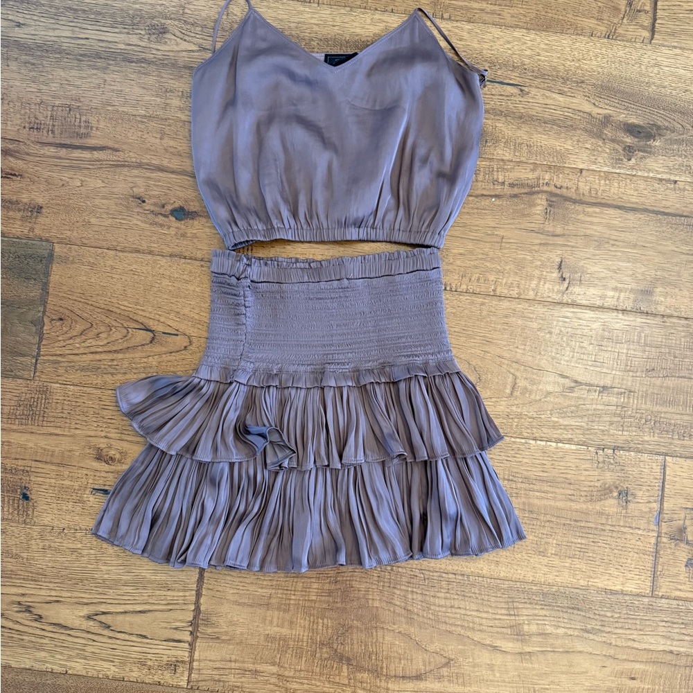 Brown Sleeveless Ruffled Dress